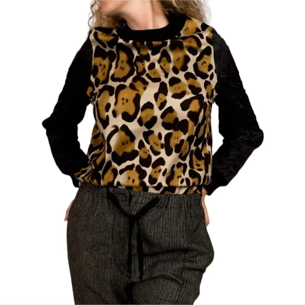 TELA‎ Lieve Multi Leopard Print Pullover Quilted Jacket Size Medium
